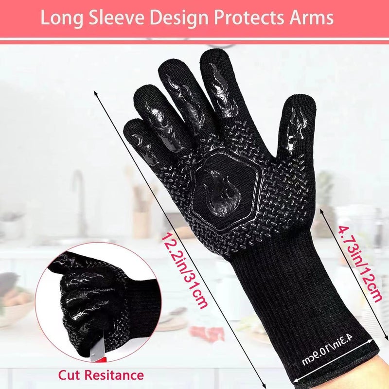 HFLYJPYW BBQ Grill Gloves Heat Resistant 1472℉ High Temp Resistance Fireproof Glove for Grilling Smoking Barbecue Washable Long Oven Extreme Hot Proof Mittens for Kitchen Baking (Black) - Image 2